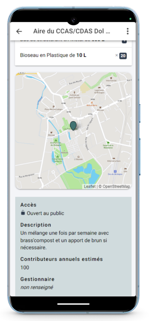 Exemple d'un téléphone portable consultant un site de compostage sur l'application de traçabilité du compostage VériCompost